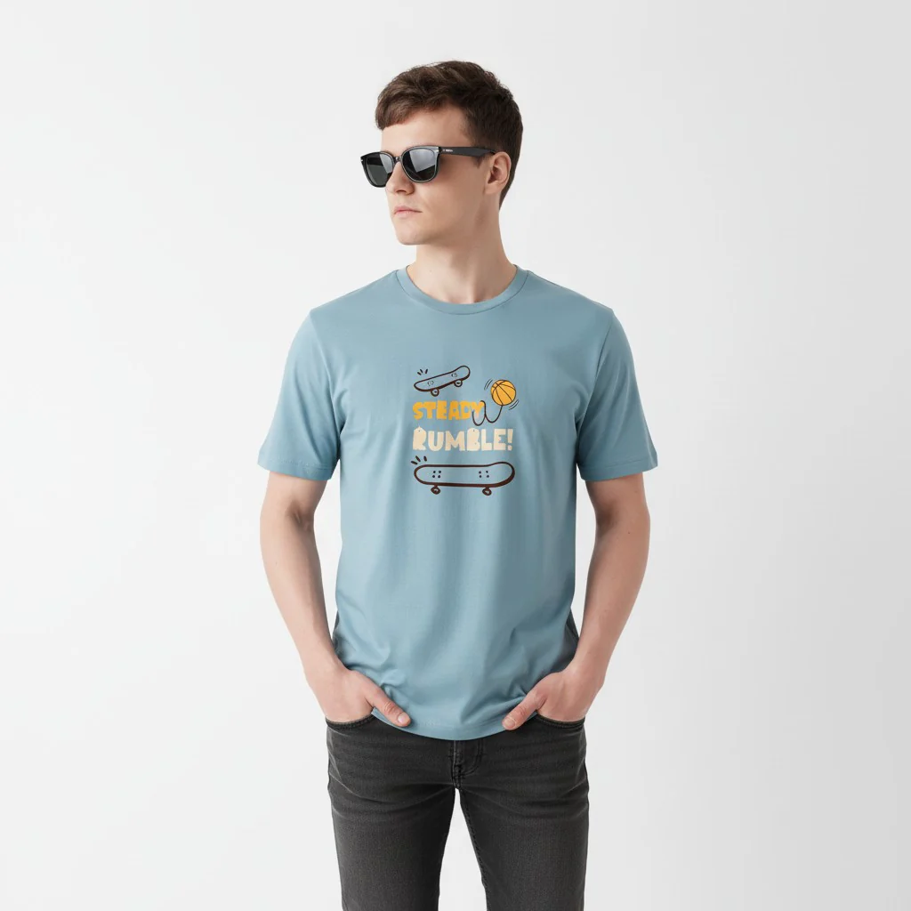 Men Cotton Ice Blue T-Shirt - Image 7