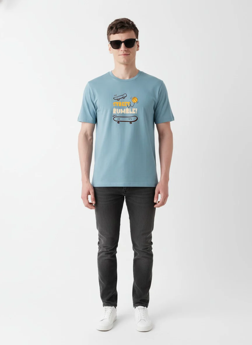 Men Cotton Ice Blue T-Shirt - Image 8