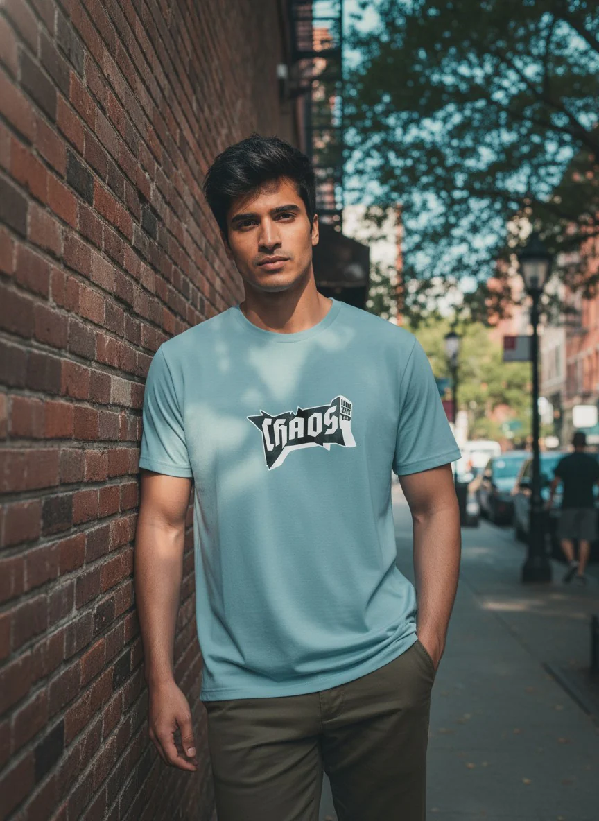 Men Cotton Ice Blue T-Shirt - Image 2