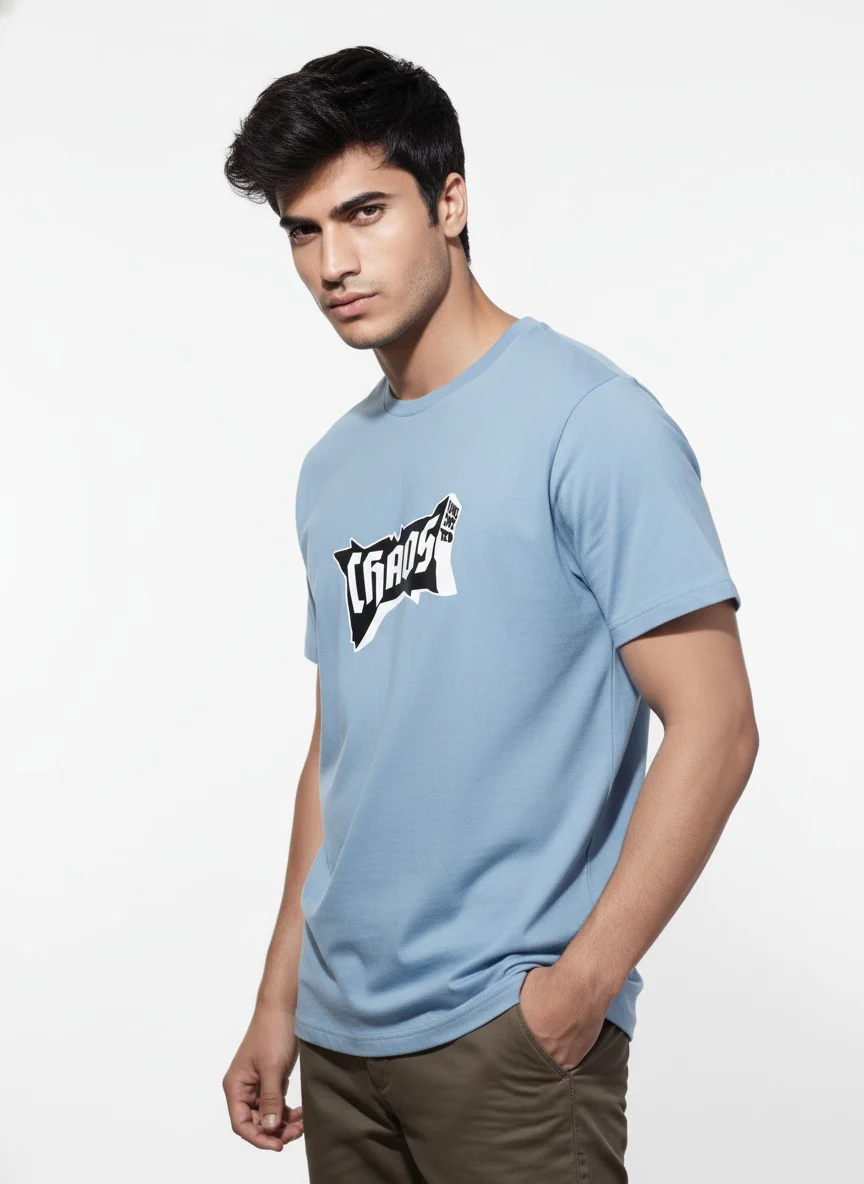 Men Cotton Ice Blue T-Shirt - Image 4
