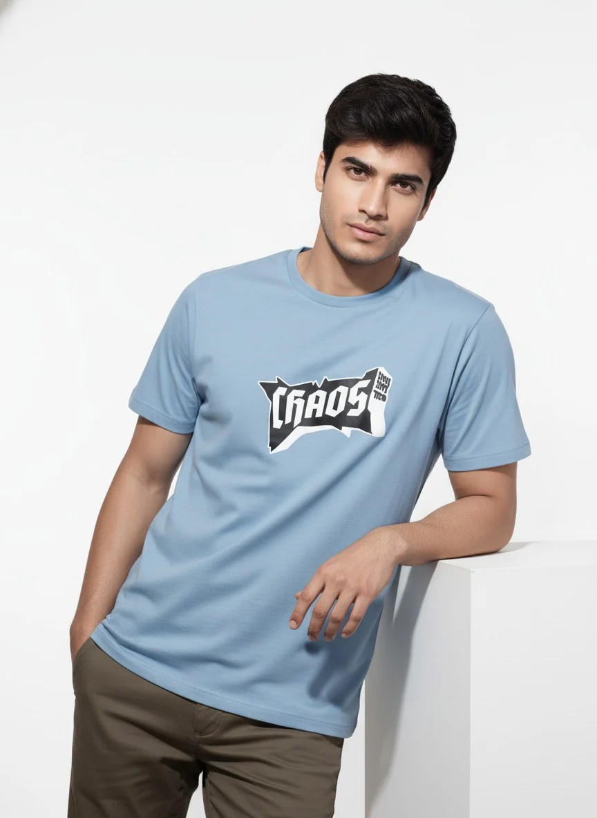 Men Cotton Ice Blue T-Shirt - Image 5