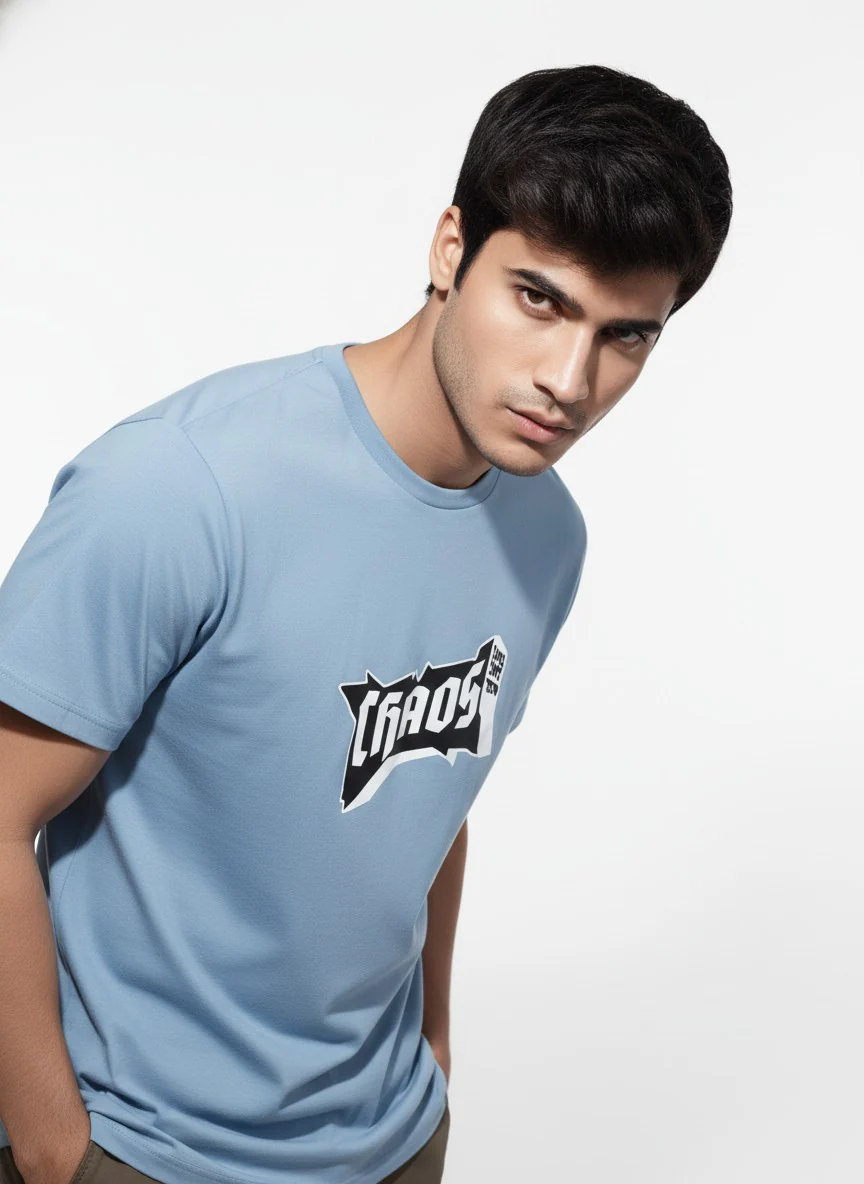 Men Cotton Ice Blue T-Shirt - Image 6