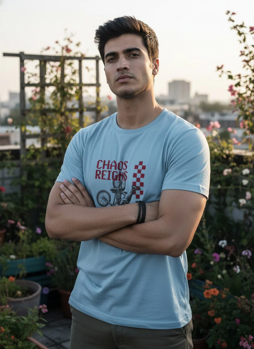 Men Cotton Ice Blue T-Shirt