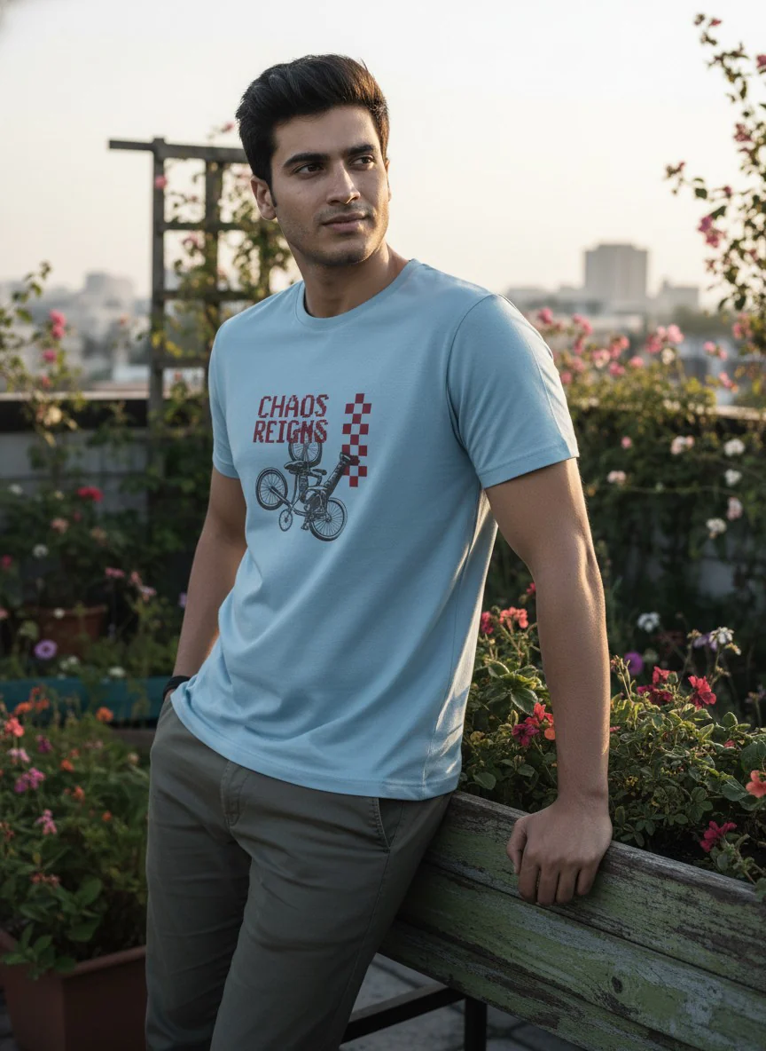 Men Cotton Ice Blue T-Shirt - Image 2