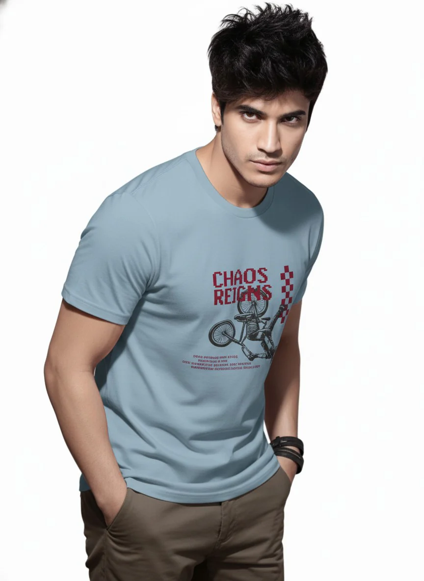 Men Cotton Ice Blue T-Shirt - Image 3