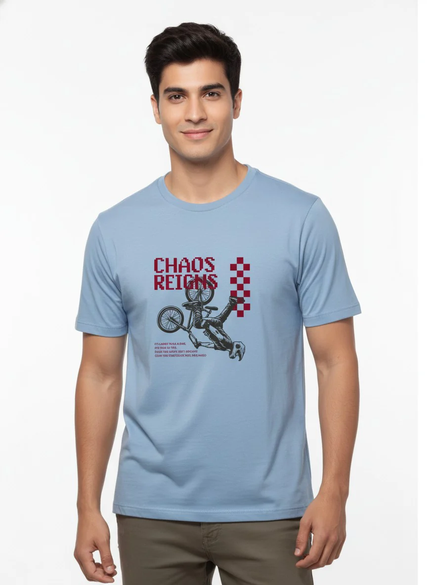 Men Cotton Ice Blue T-Shirt - Image 4