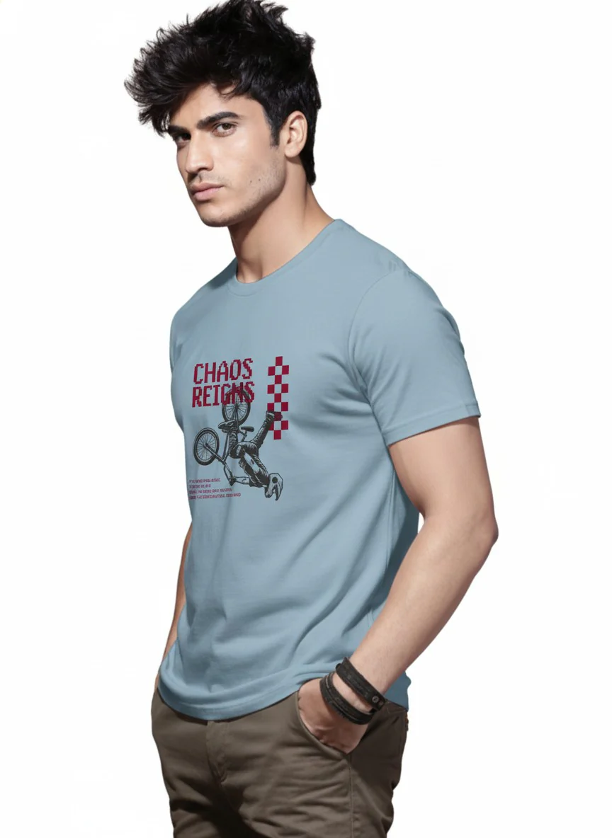 Men Cotton Ice Blue T-Shirt - Image 5
