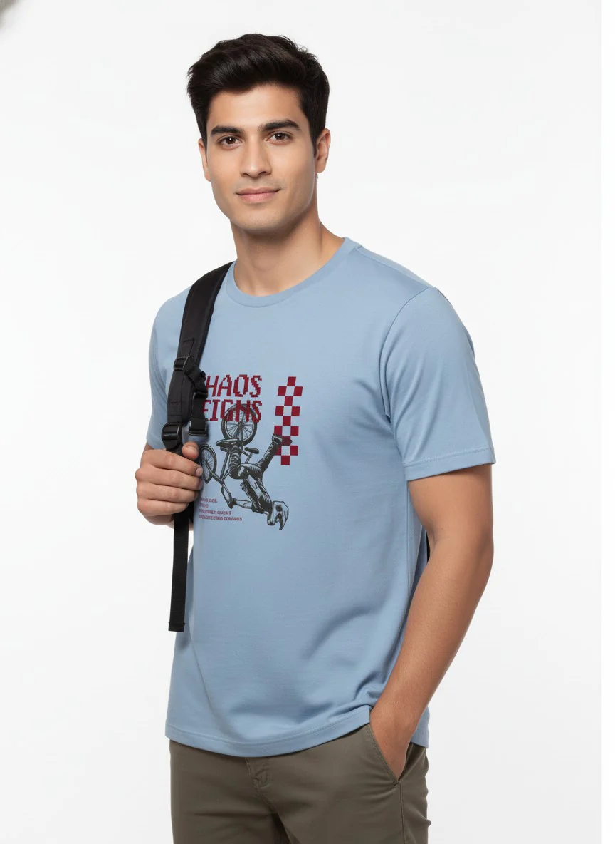 Men Cotton Ice Blue T-Shirt - Image 7
