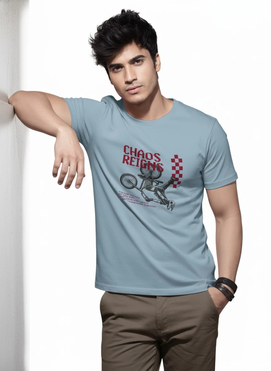 Men Cotton Ice Blue T-Shirt - Image 8