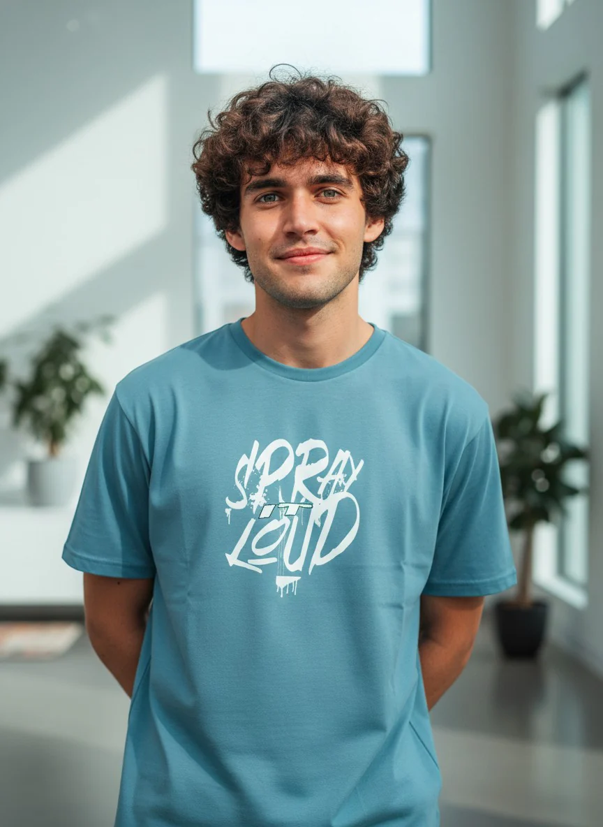 Men Cotton Ice Blue T-Shirt