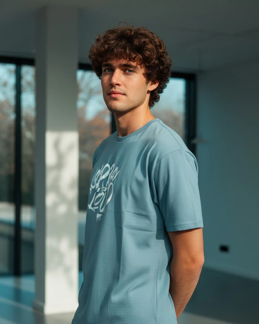 Men Cotton Ice Blue T-Shirt - Image 2