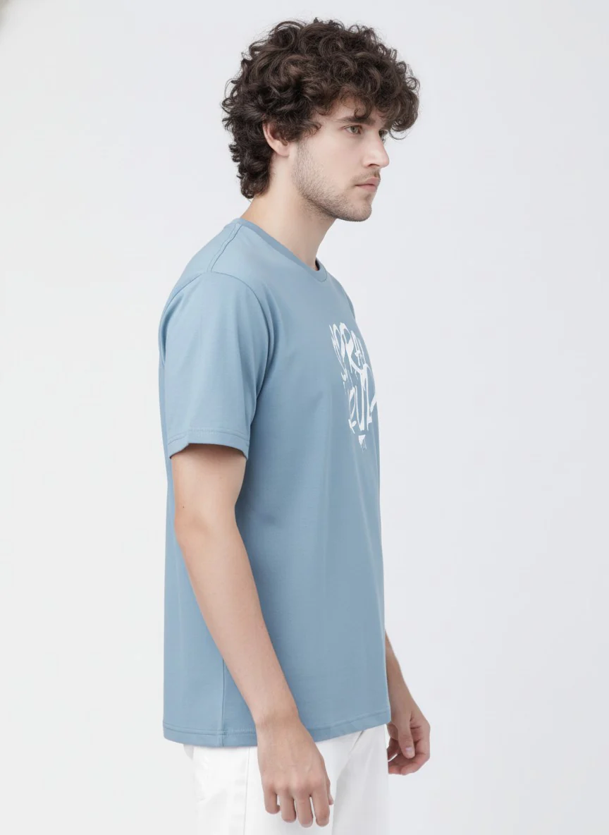 Men Cotton Ice Blue T-Shirt - Image 3