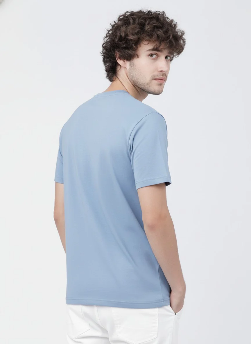 Men Cotton Ice Blue T-Shirt - Image 4