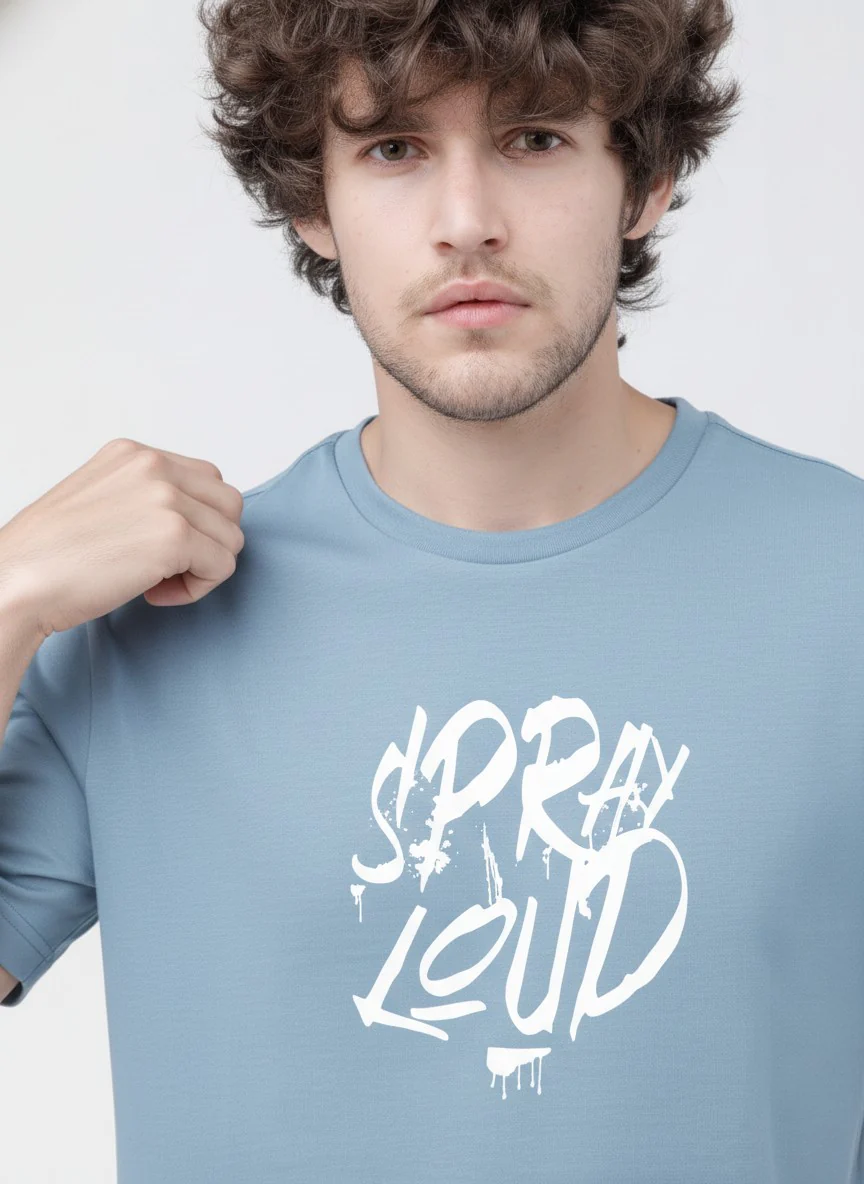 Men Cotton Ice Blue T-Shirt - Image 9