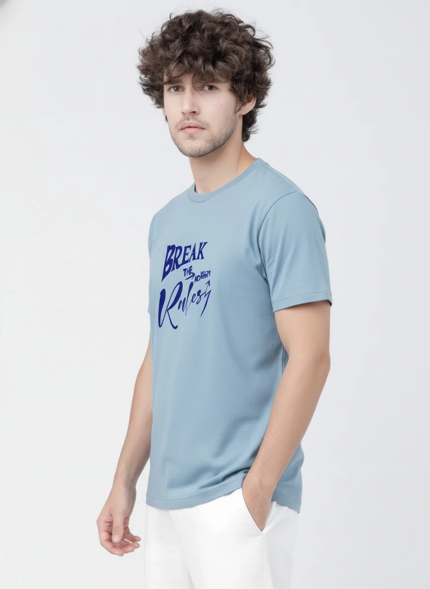 Men Cotton Ice Blue T-Shirt - Image 3