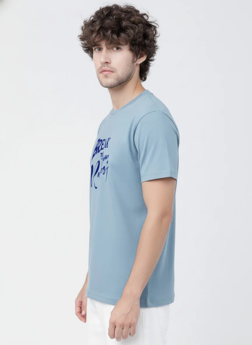 Men Cotton Ice Blue T-Shirt - Image 4