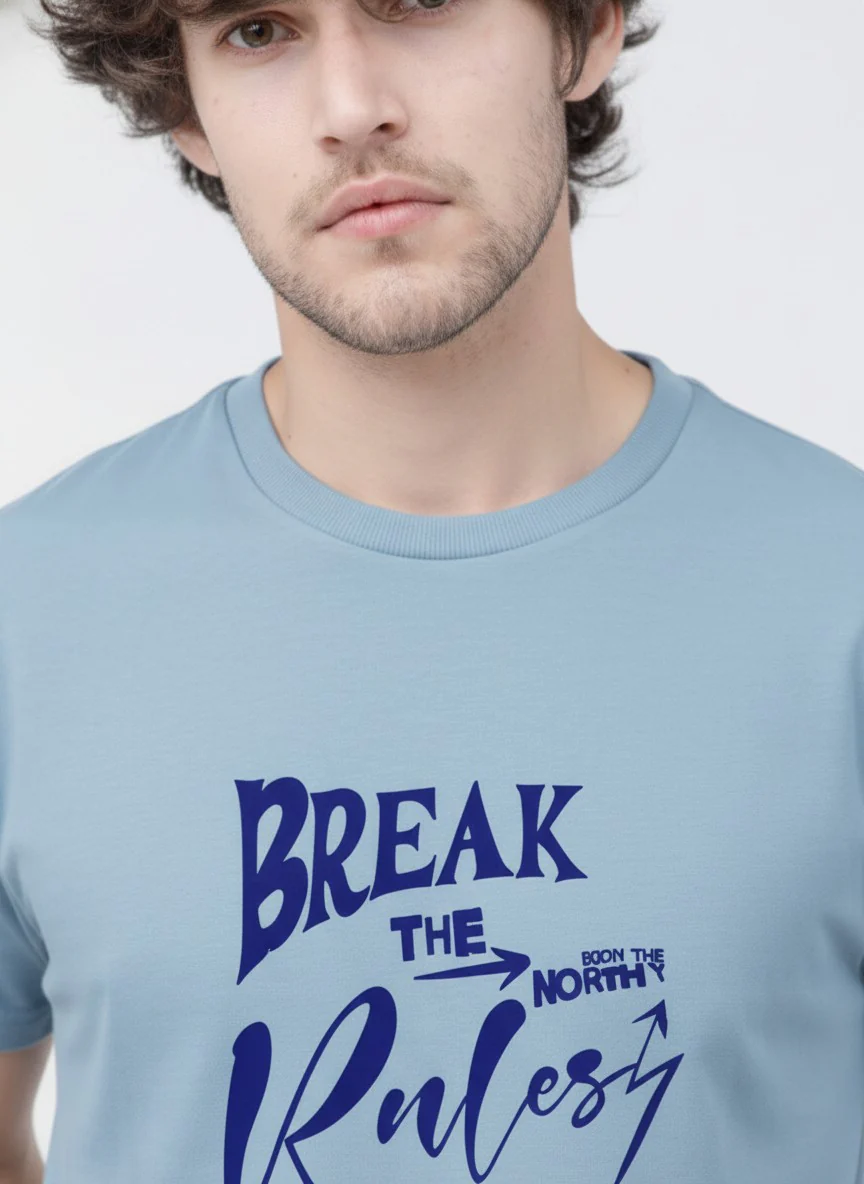 Men Cotton Ice Blue T-Shirt - Image 5