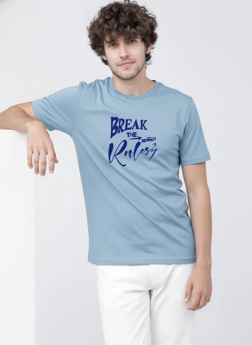 Men Cotton Ice Blue T-Shirt - Image 6