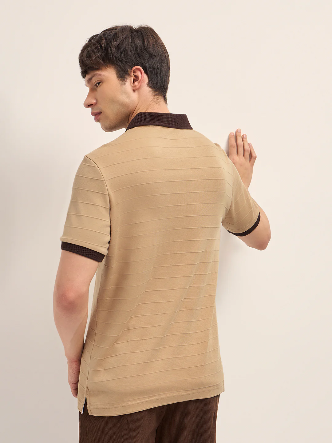 Men Cotton Knitted Striped Polo T-Shirt - Image 2