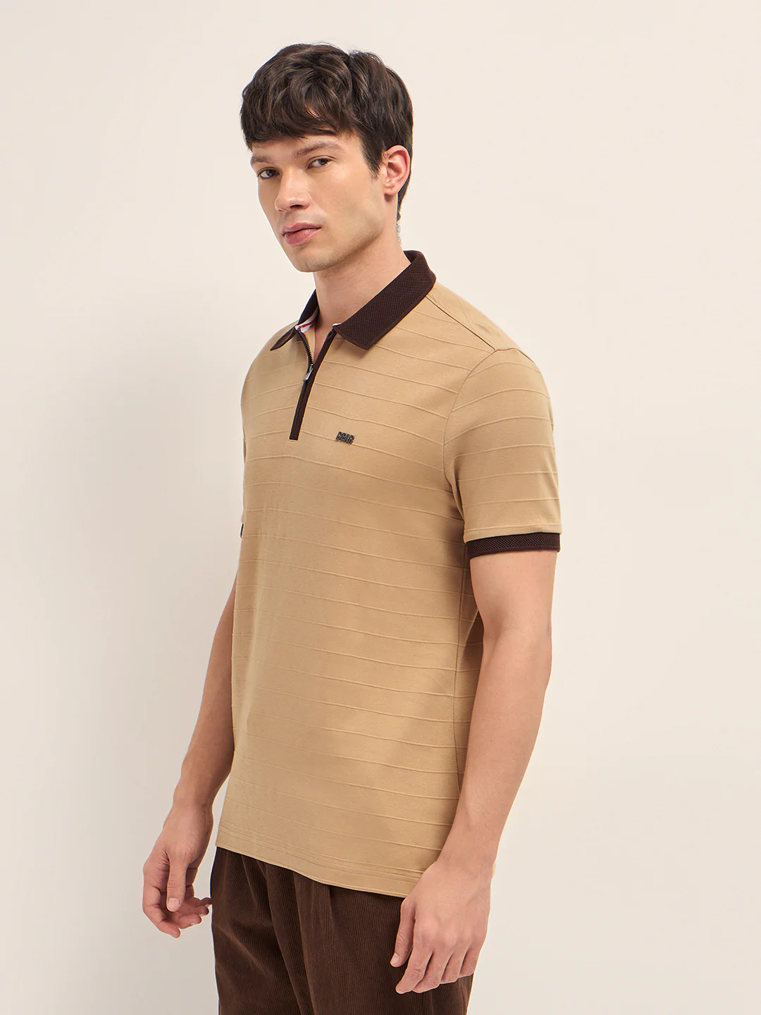 Men Cotton Knitted Striped Polo T-Shirt - Image 3