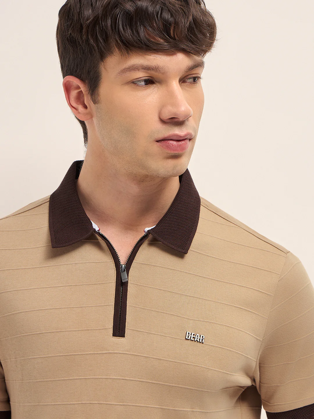 Men Cotton Knitted Striped Polo T-Shirt - Image 5