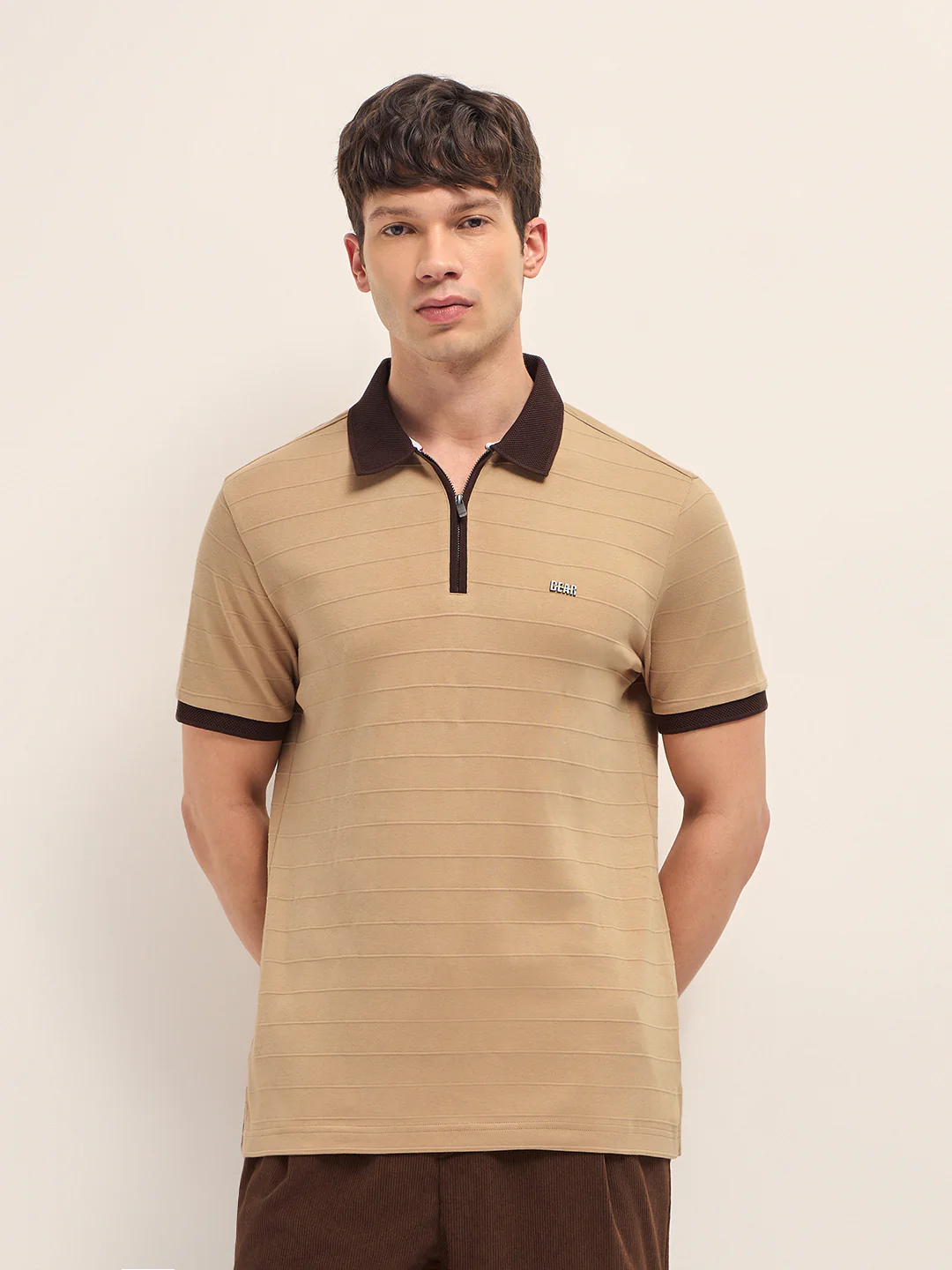 Men Cotton Knitted Striped Polo T-Shirt - Image 6