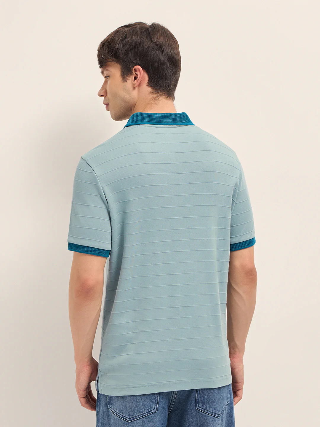 Men Cotton Knitted Striped Polo T-Shirt - Image 2