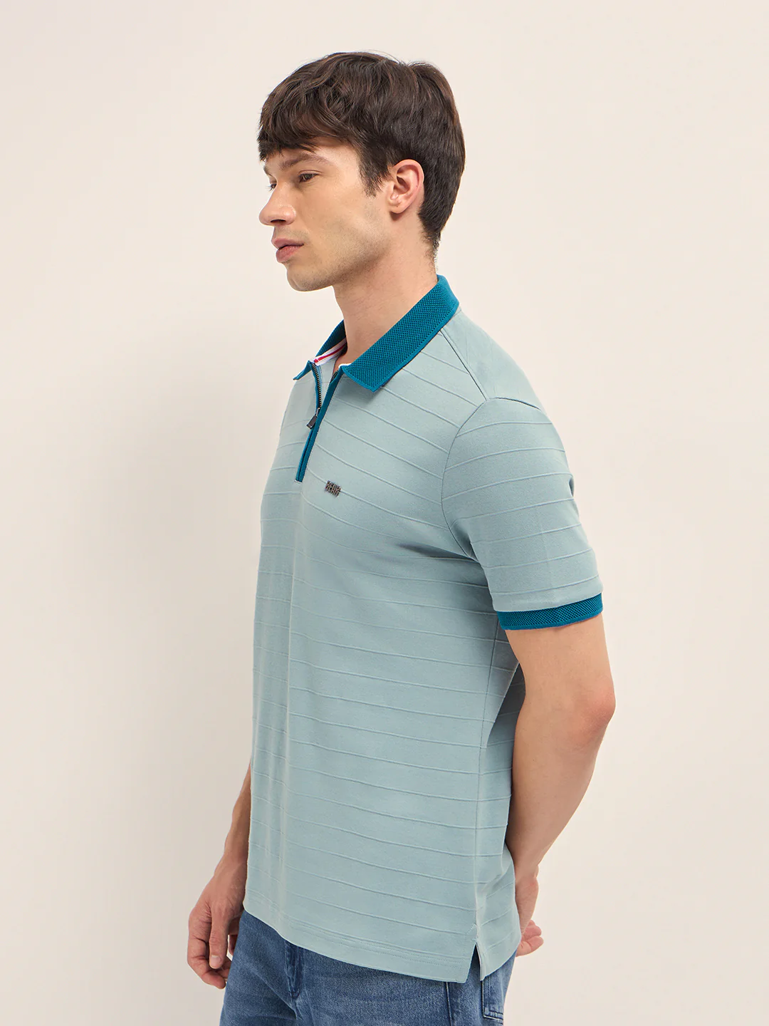 Men Cotton Knitted Striped Polo T-Shirt - Image 3