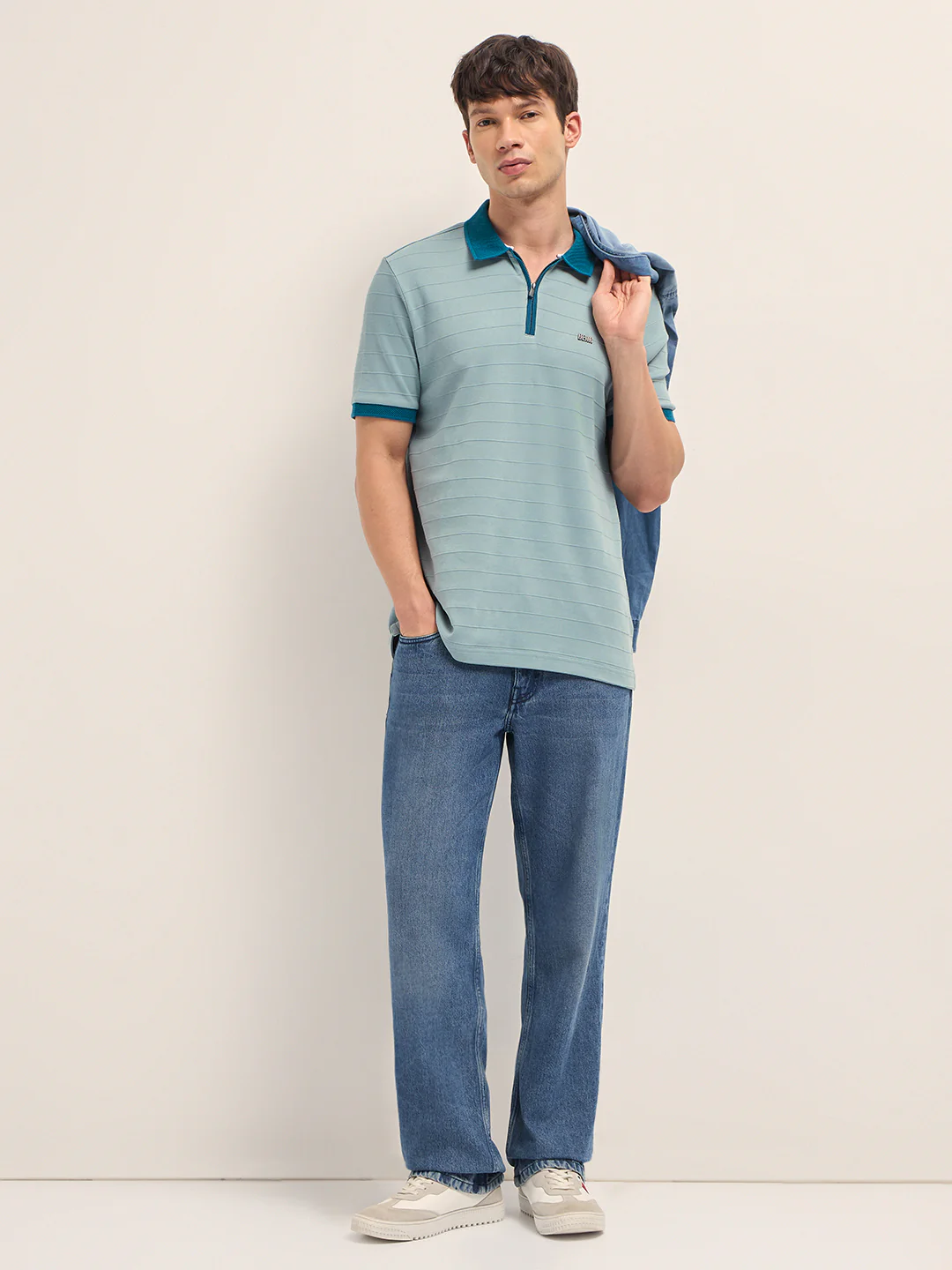 Men Cotton Knitted Striped Polo T-Shirt - Image 4