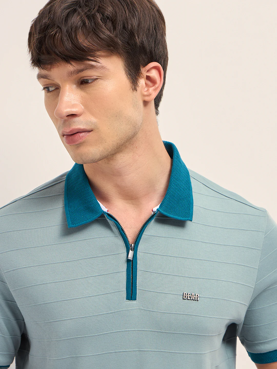 Men Cotton Knitted Striped Polo T-Shirt - Image 5