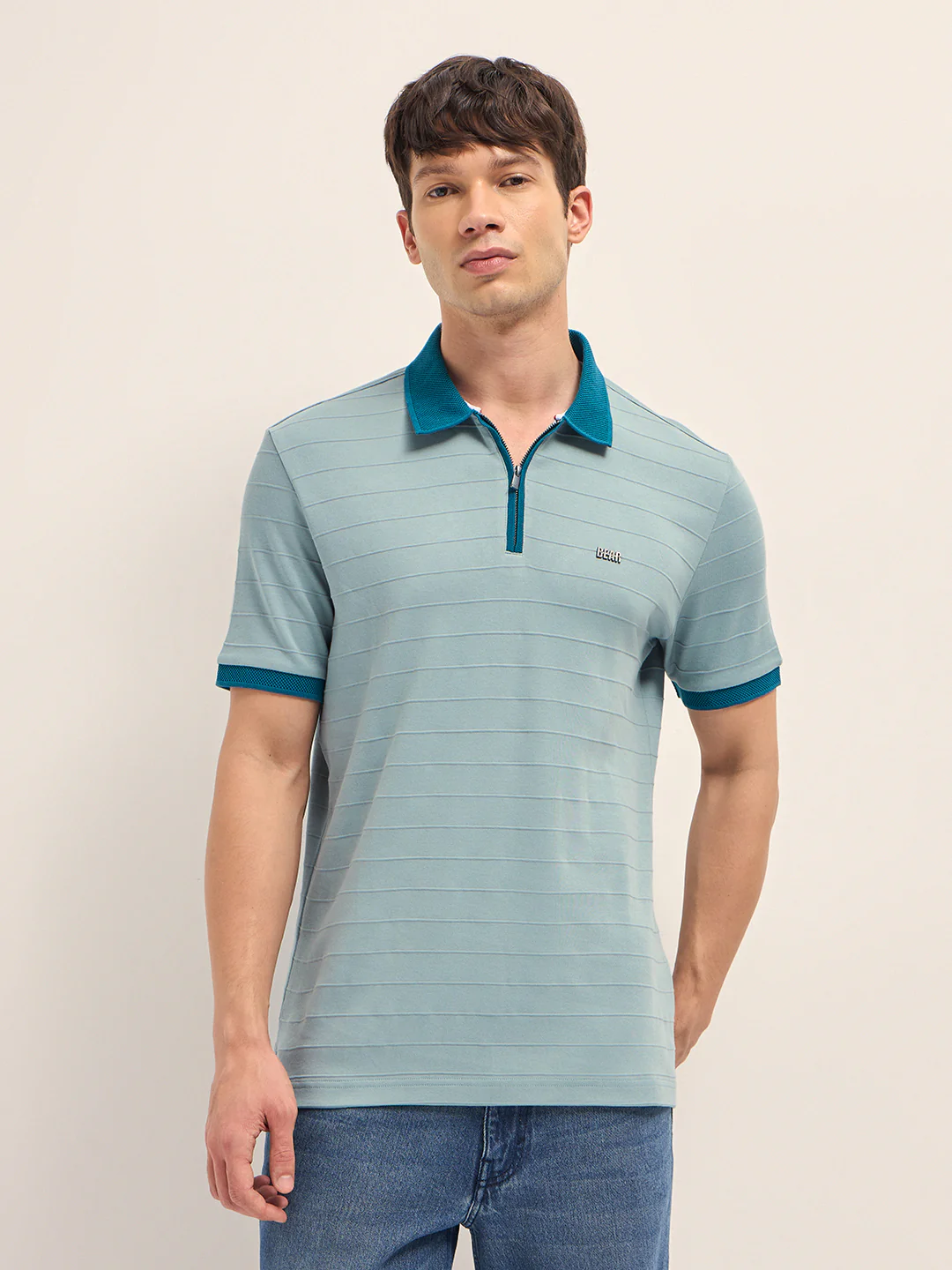 Men Cotton Knitted Striped Polo T-Shirt - Image 6