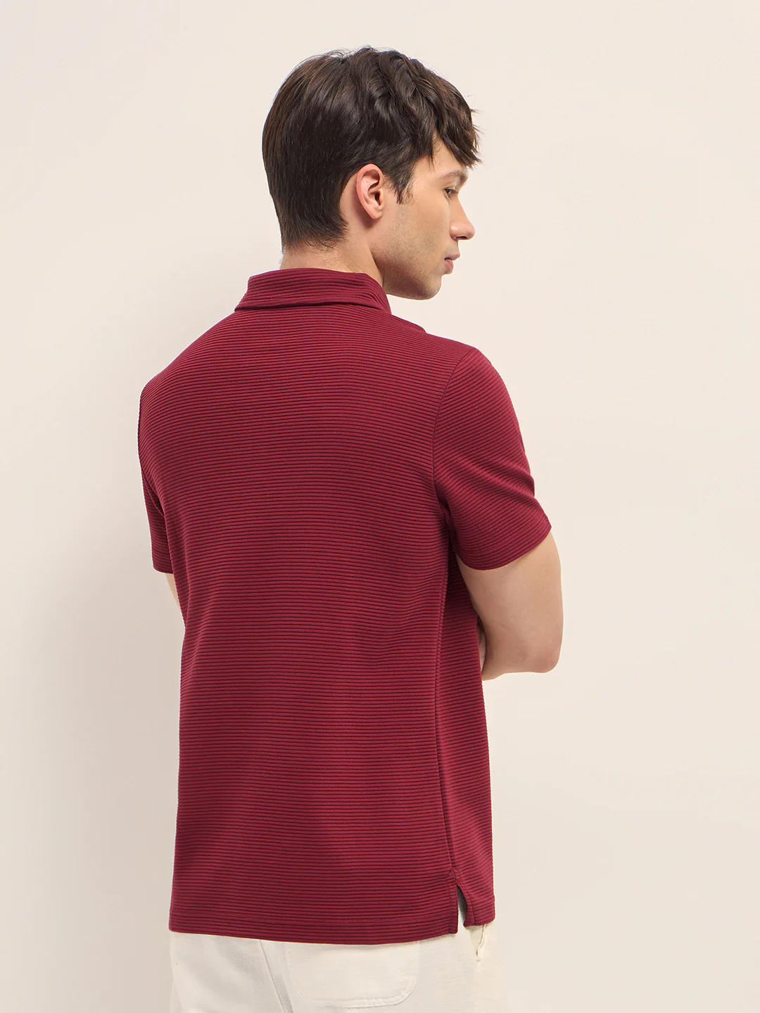 Men Cotton Knitted Striped Polo T-Shirt - Image 2