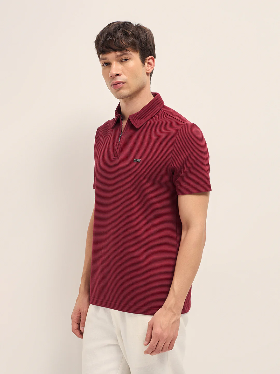 Men Cotton Knitted Striped Polo T-Shirt - Image 3