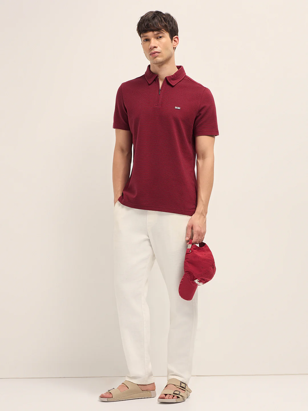 Men Cotton Knitted Striped Polo T-Shirt - Image 4