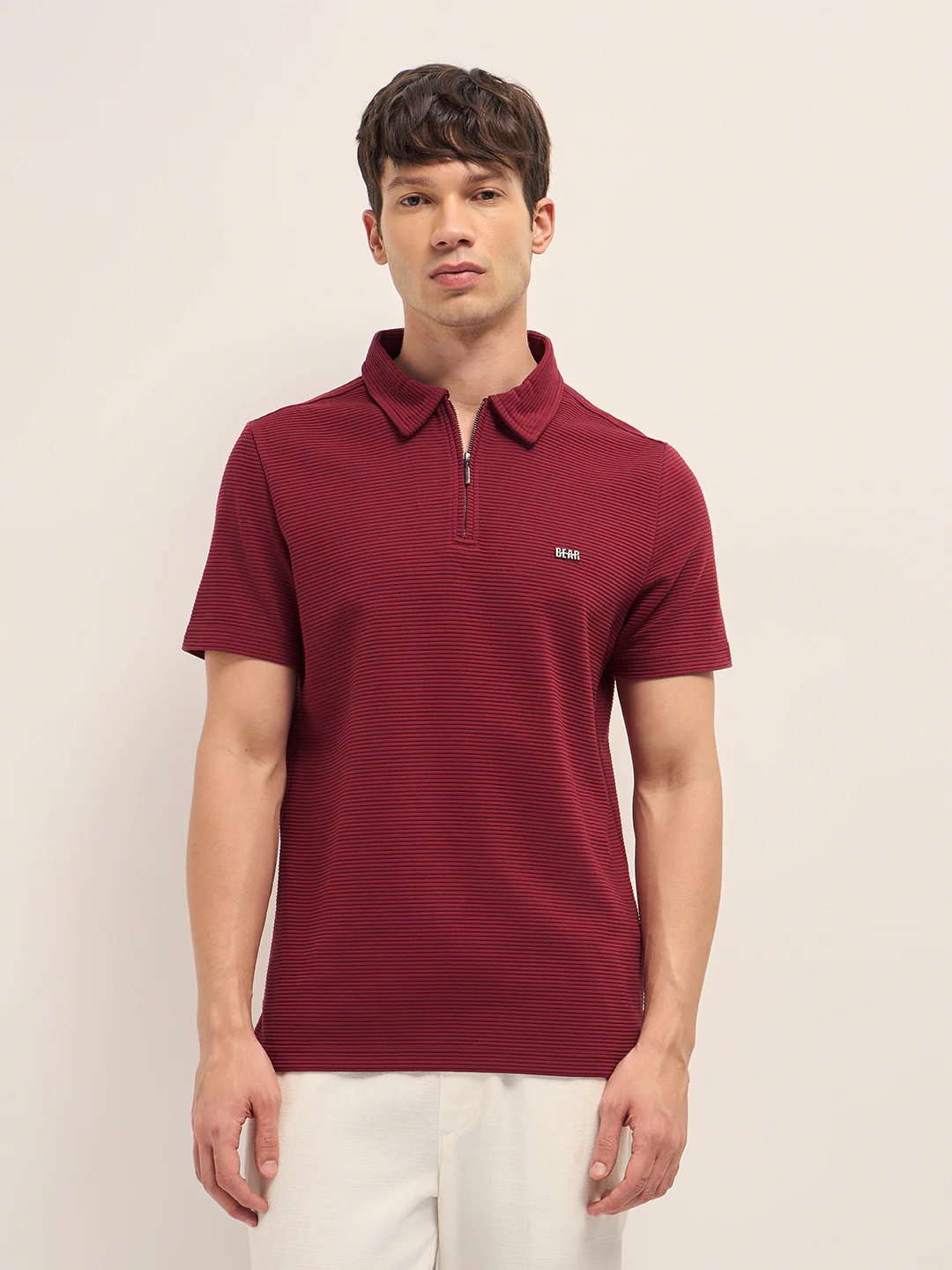 Men Cotton Knitted Striped Polo T-Shirt - Image 6