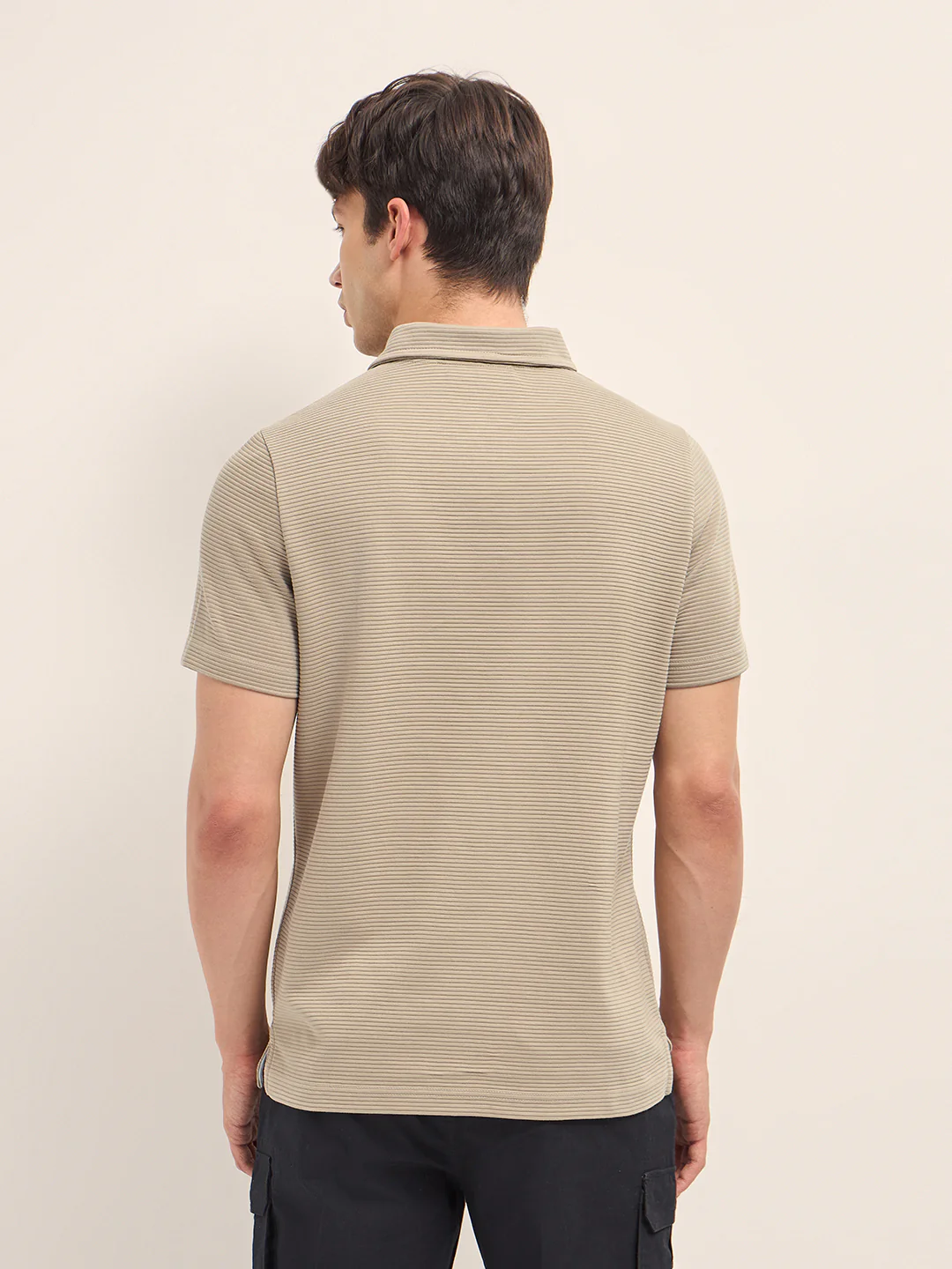 Men Cotton Knitted Striped Polo T-Shirt - Image 2