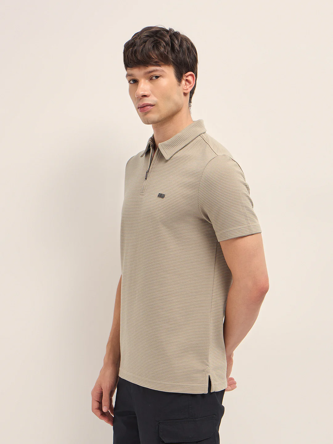Men Cotton Knitted Striped Polo T-Shirt - Image 3