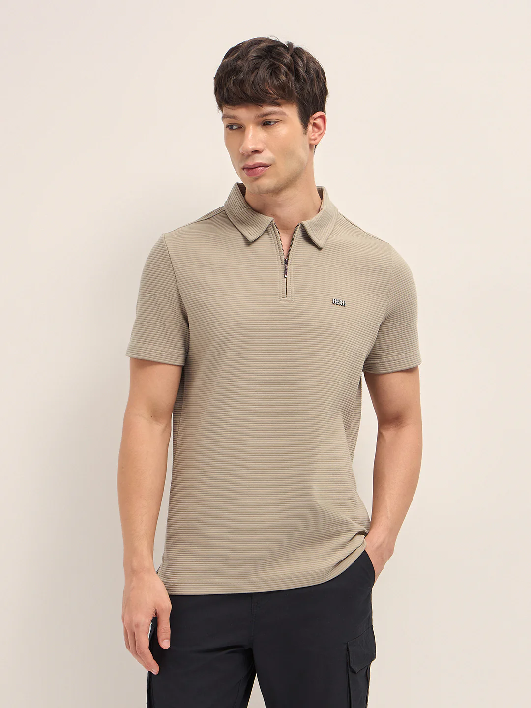 Men Cotton Knitted Striped Polo T-Shirt - Image 6