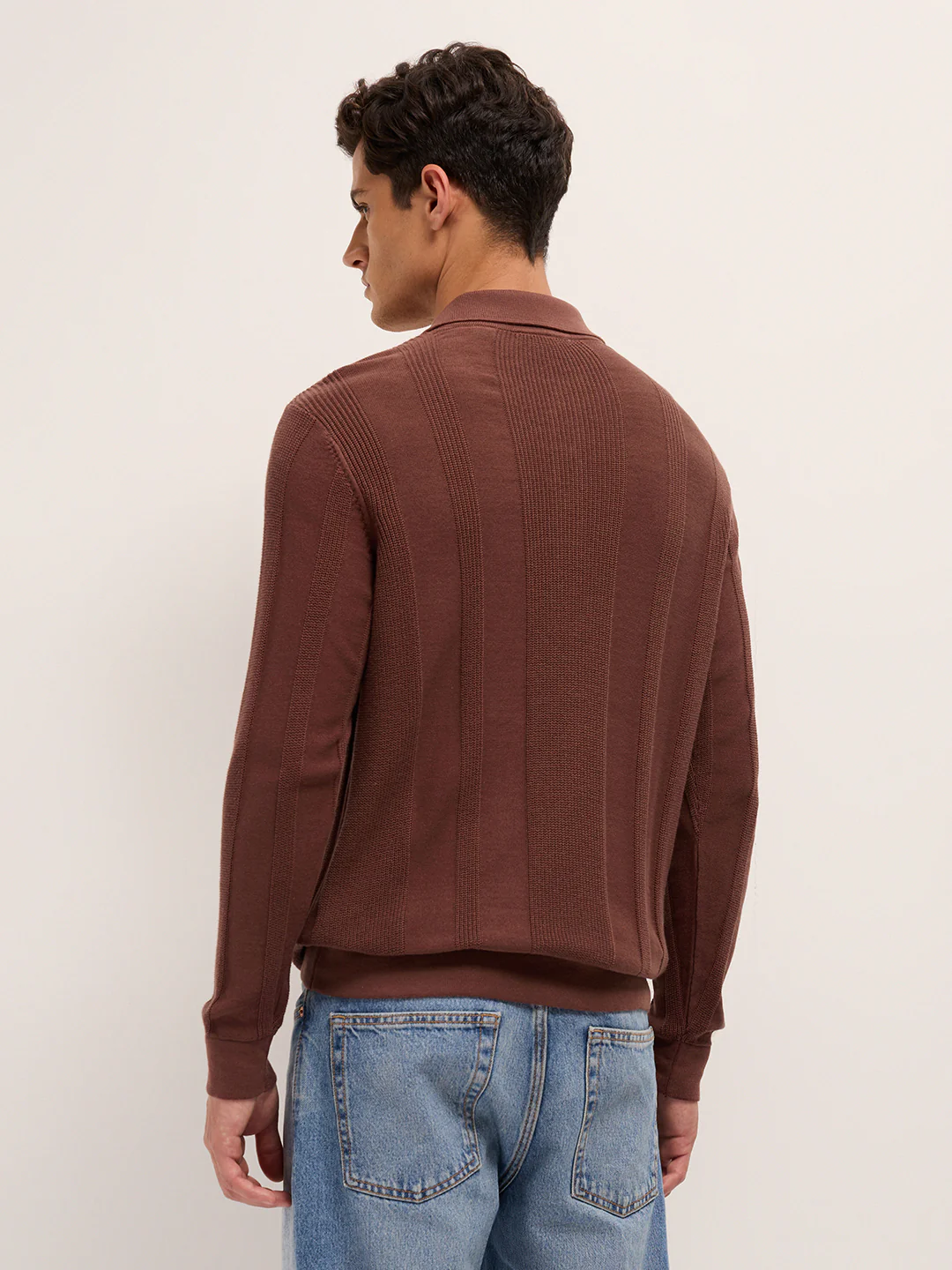 Men Cotton Knitted Textured Polo T-Shirt - Image 2