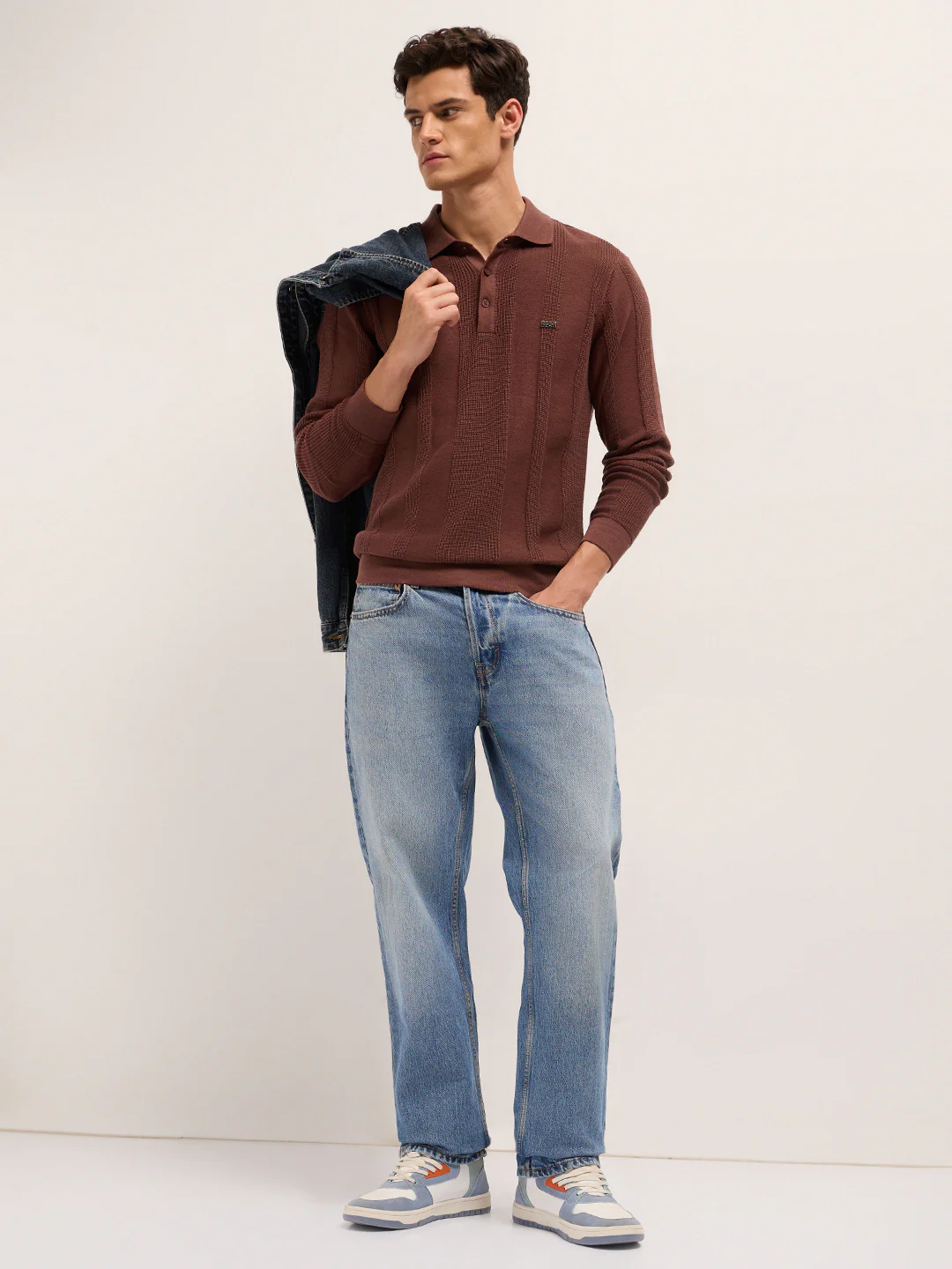 Men Cotton Knitted Textured Polo T-Shirt - Image 4