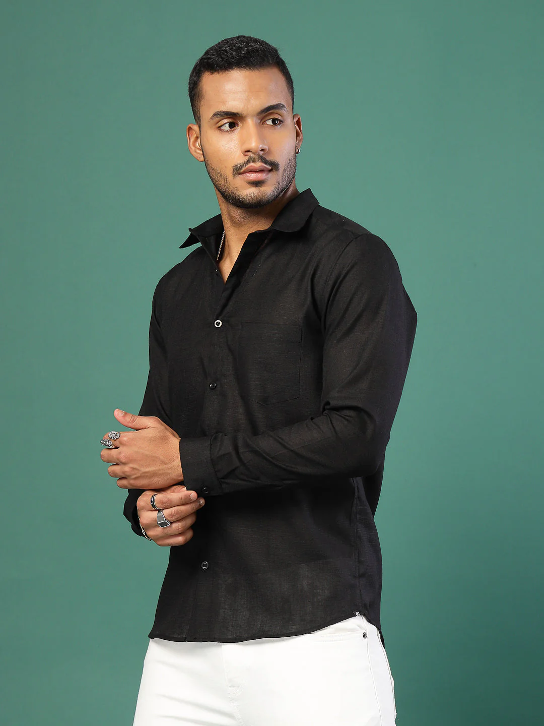 Men Cotton Fabric Linen Cutaway Collar Shirt - Image 2