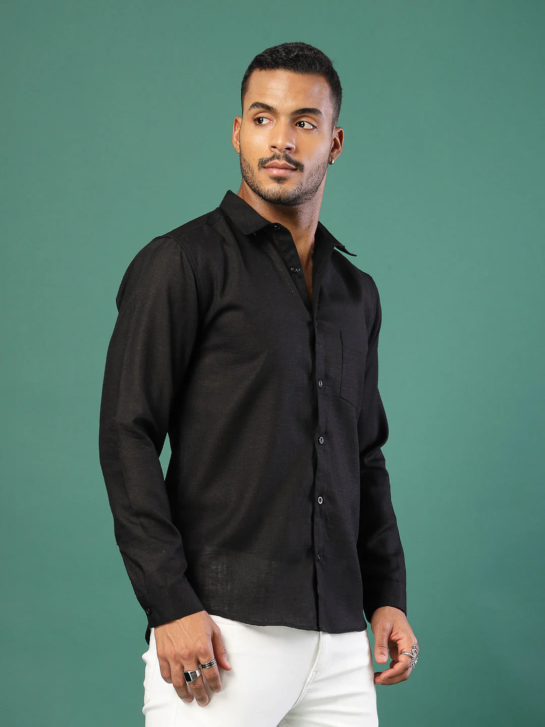 Men Cotton Fabric Linen Cutaway Collar Shirt - Image 4