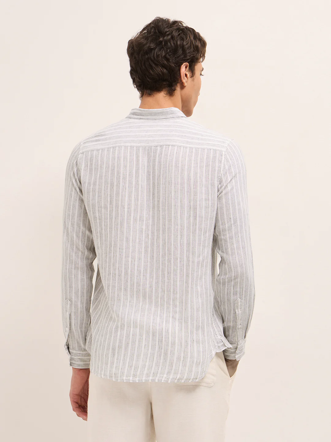 Men Cotton Linen Striped Casual Shirt - Image 2