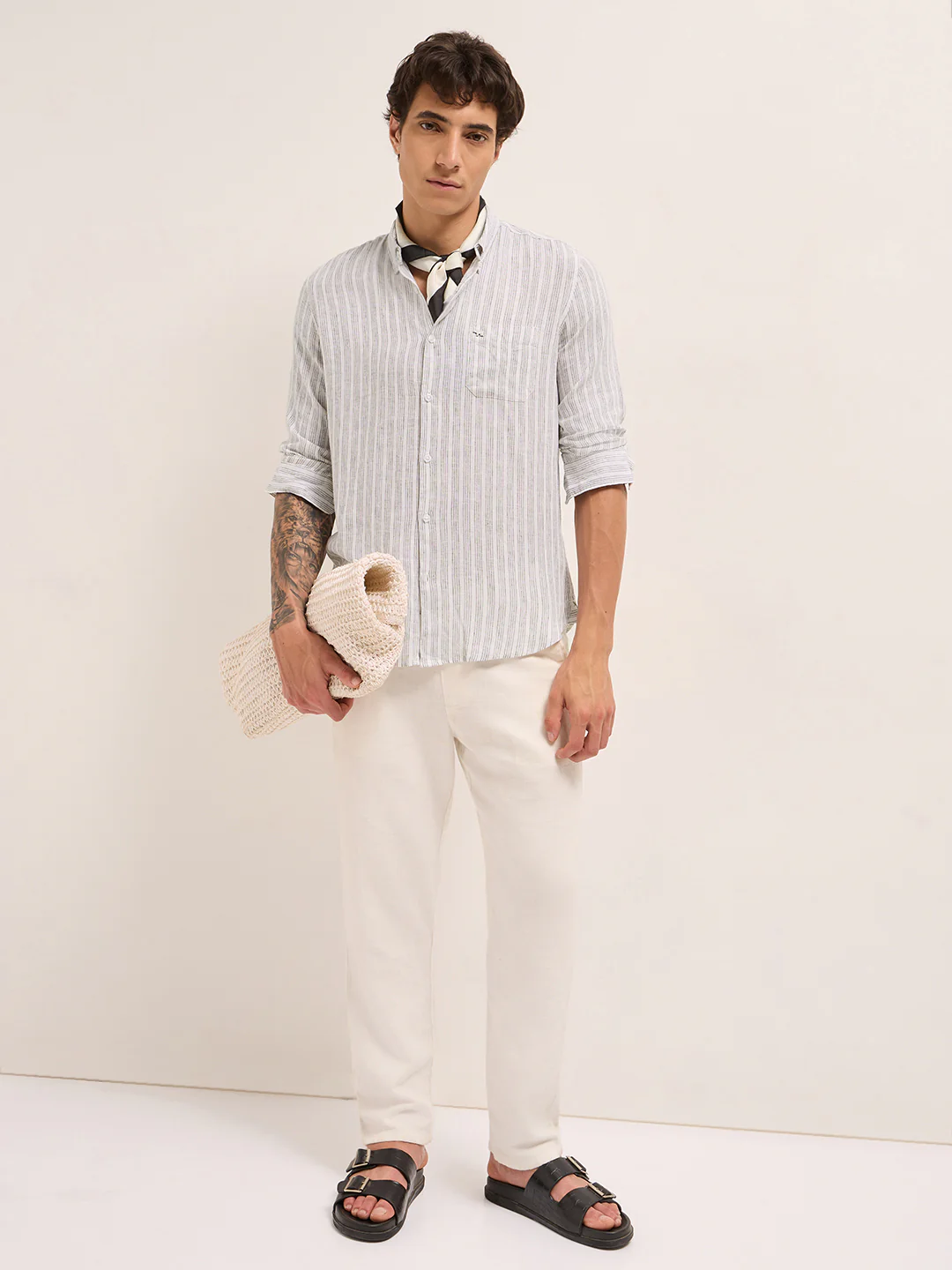 Men Cotton Linen Striped Casual Shirt - Image 4