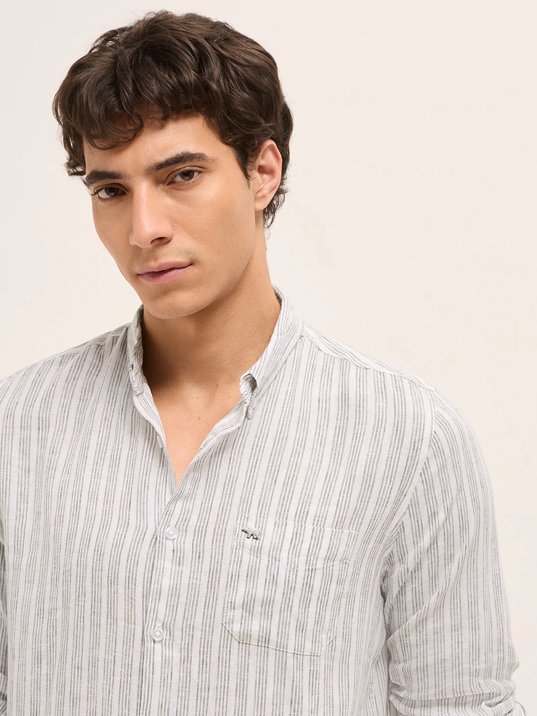 Men Cotton Linen Striped Casual Shirt - Image 5