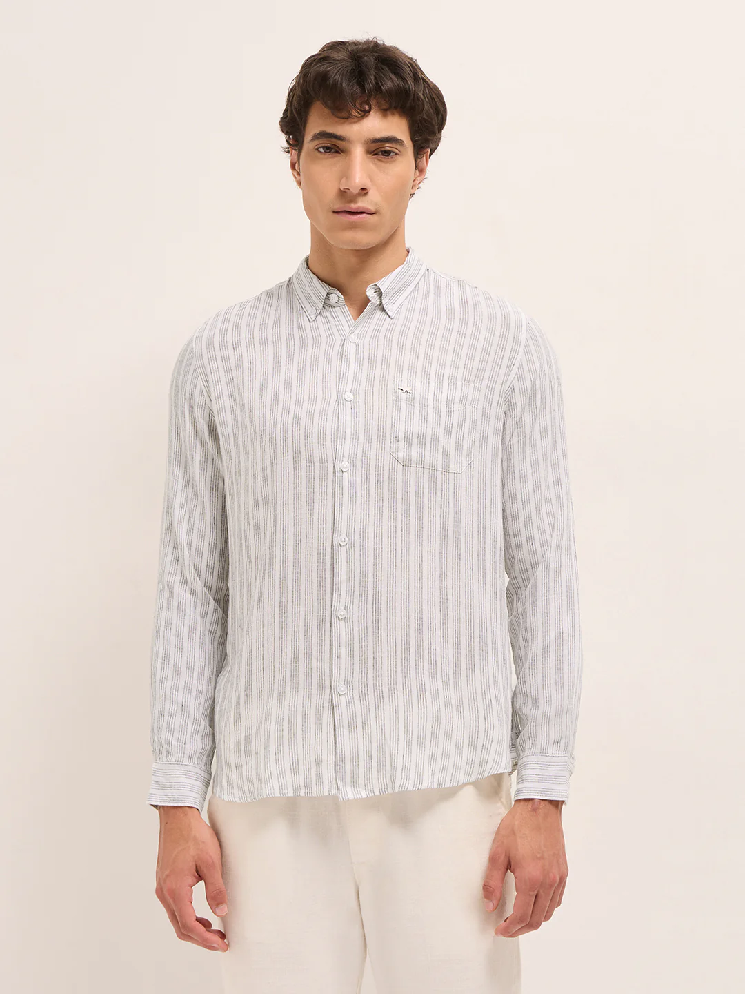 Men Cotton Linen Striped Casual Shirt - Image 6