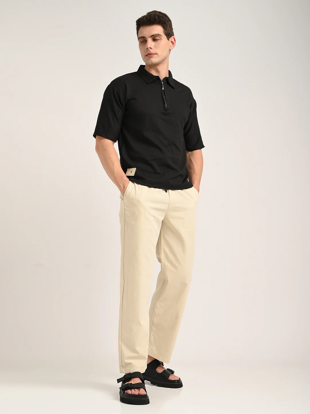 Men Cotton Pajama-Style Trousers with Drawcord - Image 2