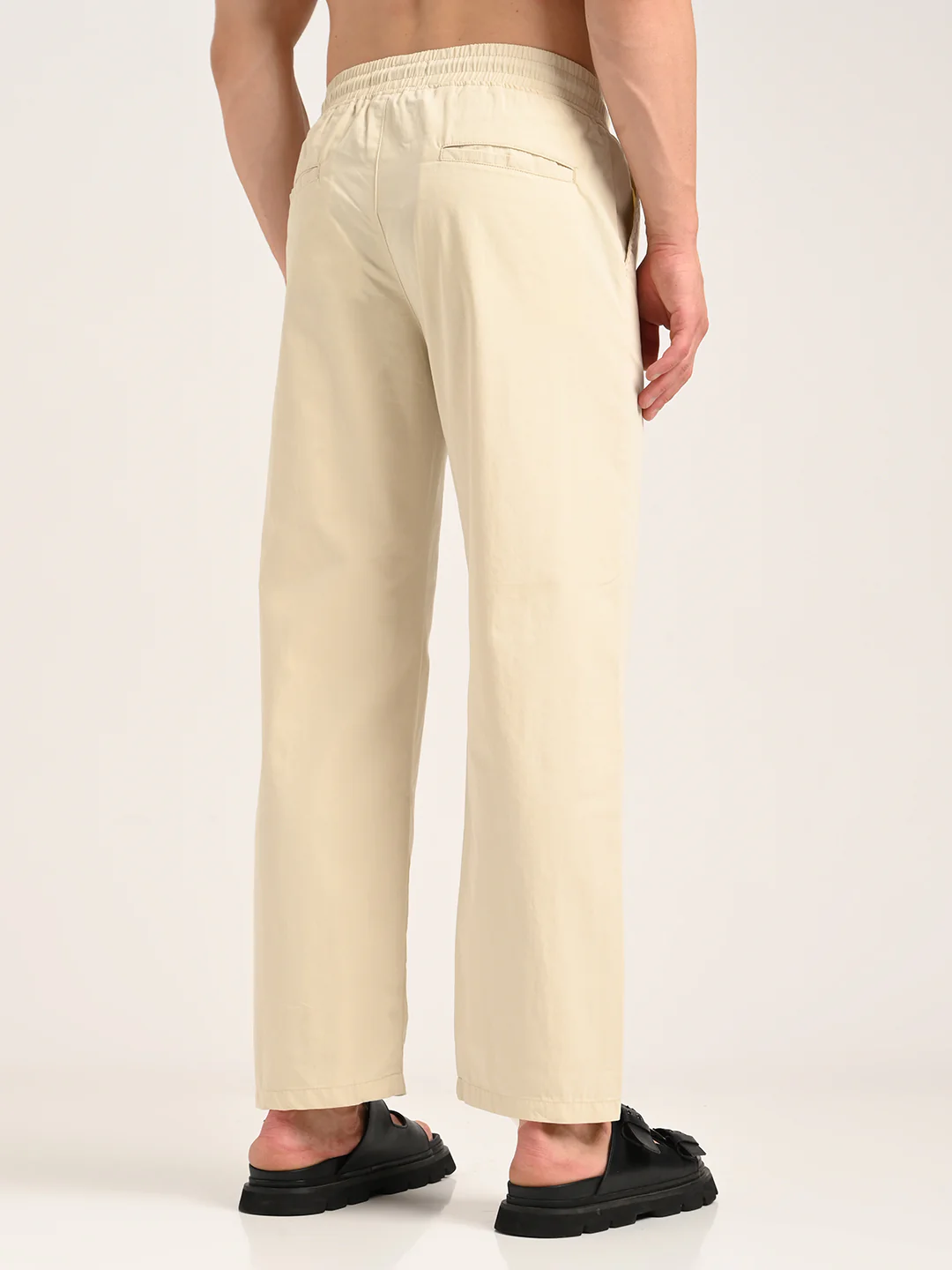 Men Cotton Pajama-Style Trousers with Drawcord - Image 3