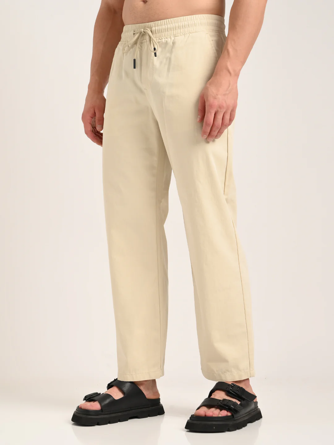 Men Cotton Pajama-Style Trousers with Drawcord - Image 4