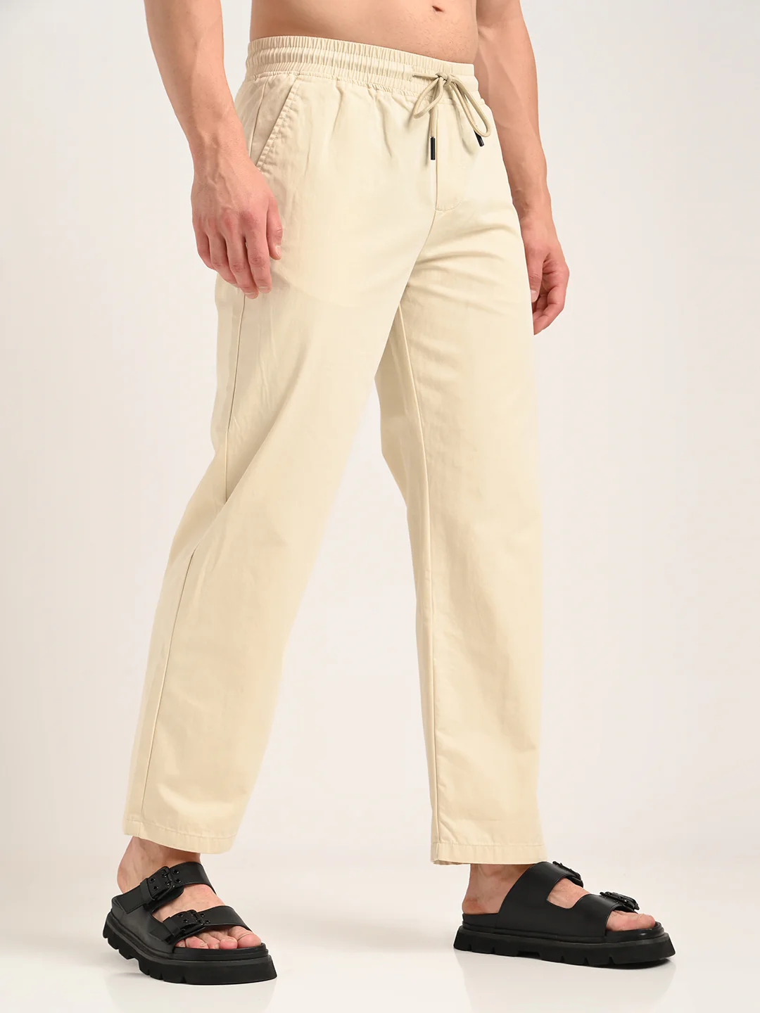 Men Cotton Pajama-Style Trousers with Drawcord - Image 5